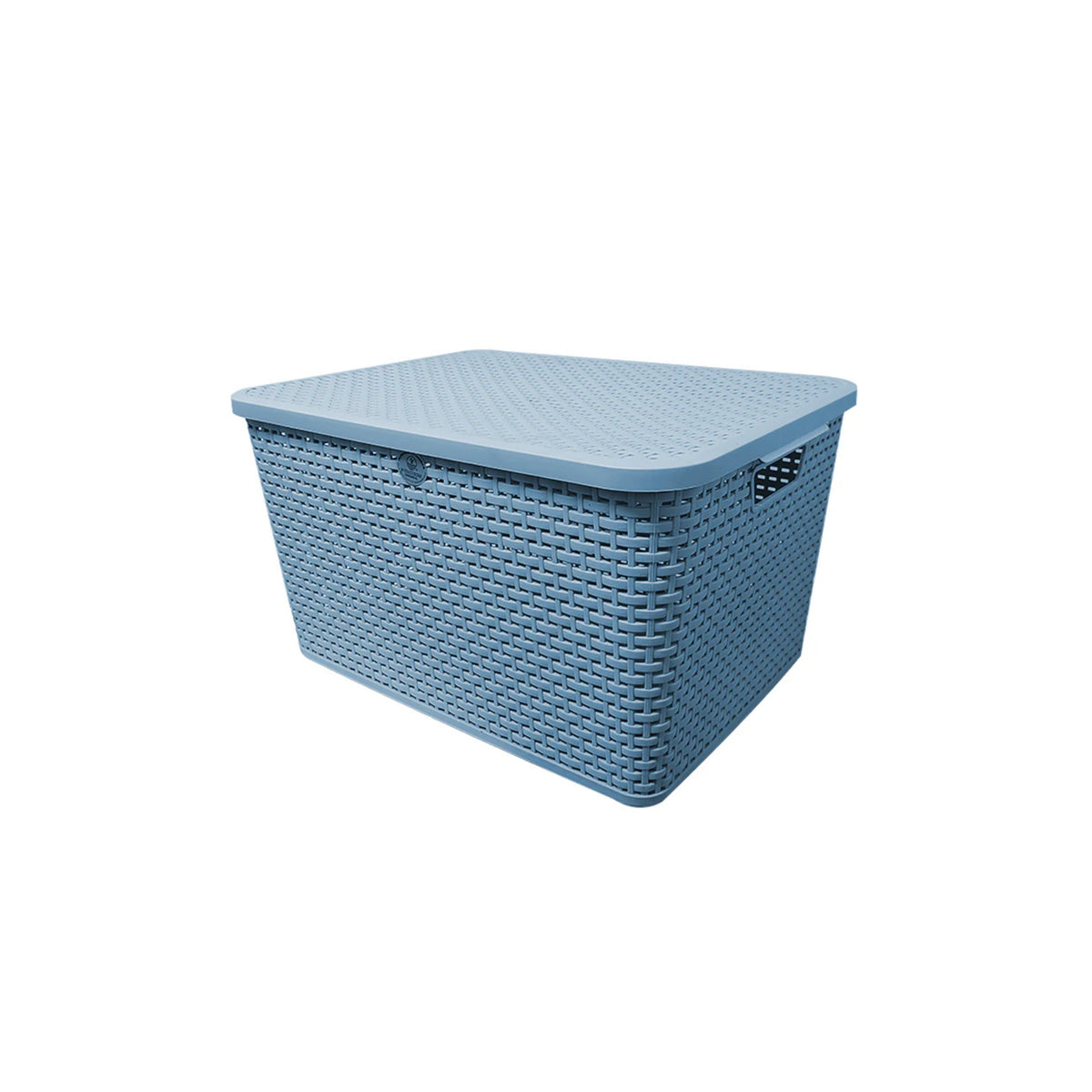 CAJA RATTAN C/TAPA MEDIANA L 46.2 AZUL TURQUIA CRMD0079