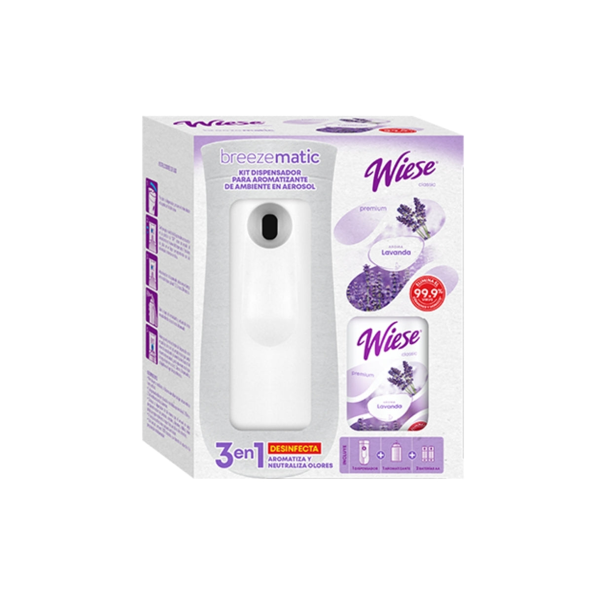 BREEZE MATIC "WIESE" (1 DISPENSADOR, 1 AROMATIZANTE FRUTAS ROJAS DE 3,000 DISP Y 2 PILAS)