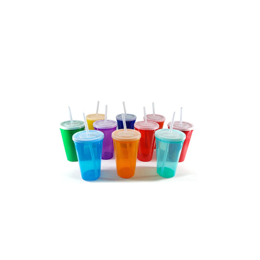 VASO MAXI JUMBO  1 LTO. C/TAPA Y POPOTE COLORES SURTIDOS 1188