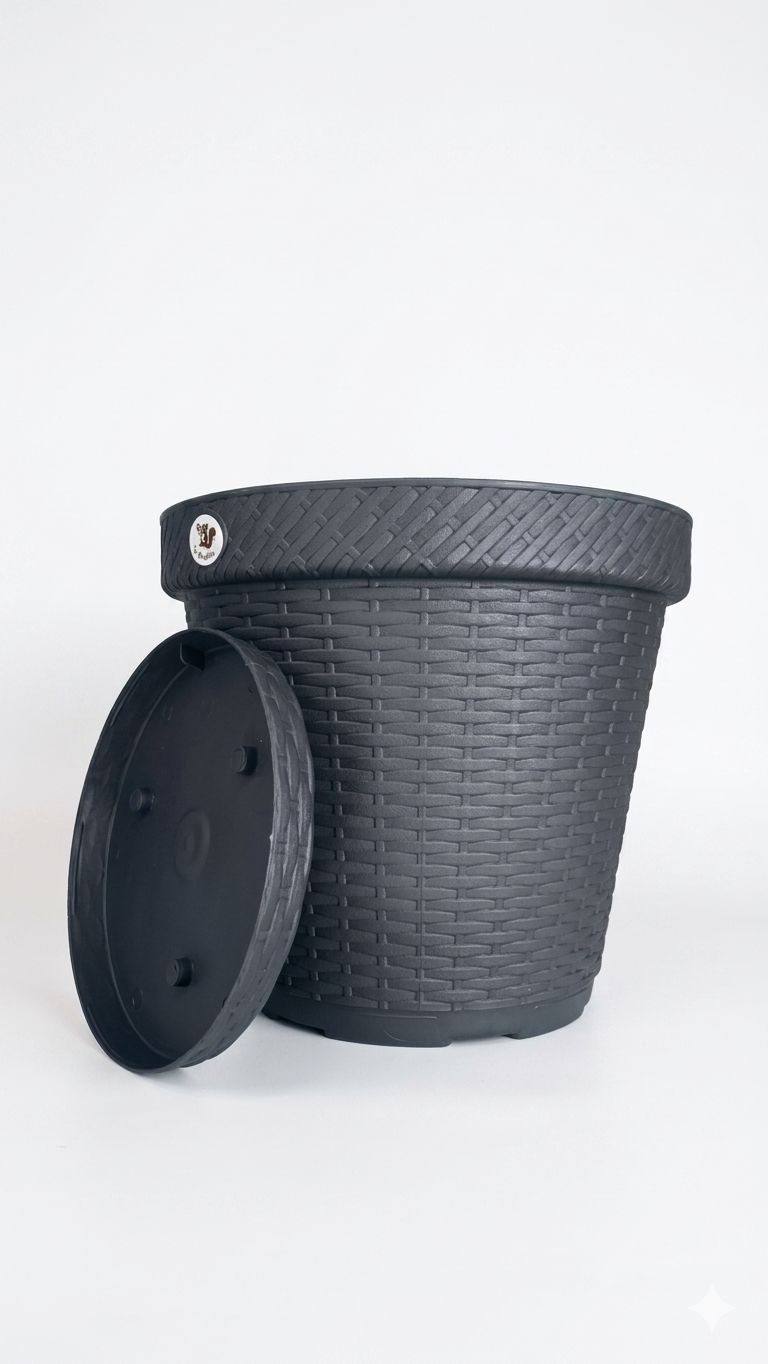 MACETA RATTAN REDONDA D20 GRIS OXFORD INCLUYE PLATO BASE MRRD2046