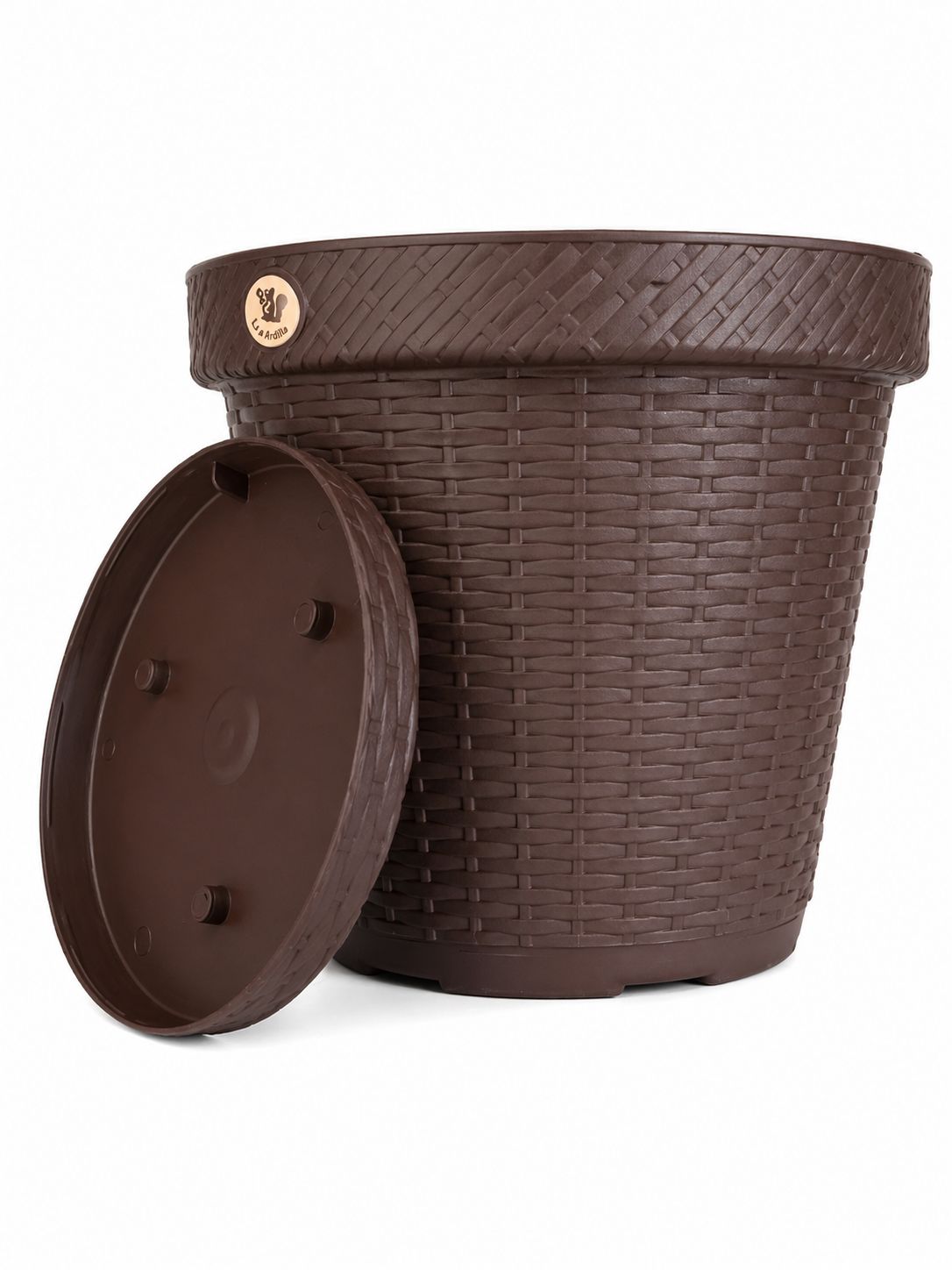 MACETA RATTAN REDONDA D34.5 CHOCOLATE INCLUYE PLATO BASE MRRD3406