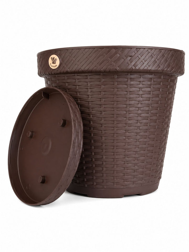 MACETA RATTAN REDONDA D34.5 CHOCOLATE INCLUYE PLATO BASE MRRD3406