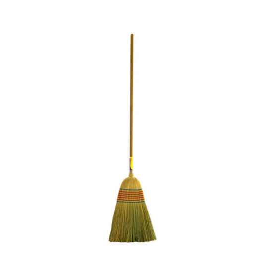 ESCOBA CON BASTON DE MADERA Y 100% ESPIGA, CON 3 HILOS DE ALAMBRE Y DE 1 PLASTICO