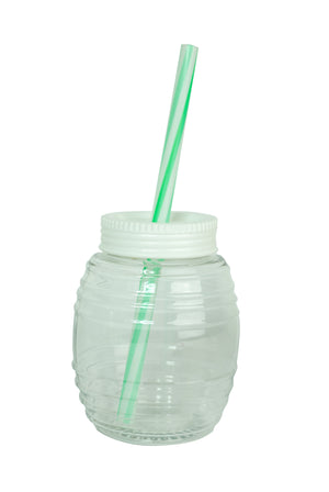 Foto de tarro barrilito transparente con tapa plana c/popote colores 600 ml. — Alco Distribuidora Torreón mayoreo